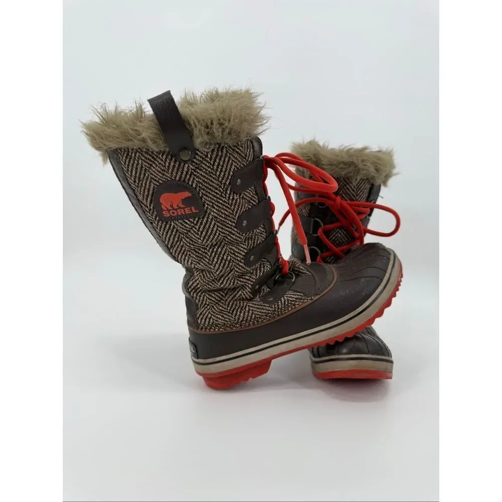 Sorel Tofino Brown Orange Fur Lined Snow Boots size 9.5